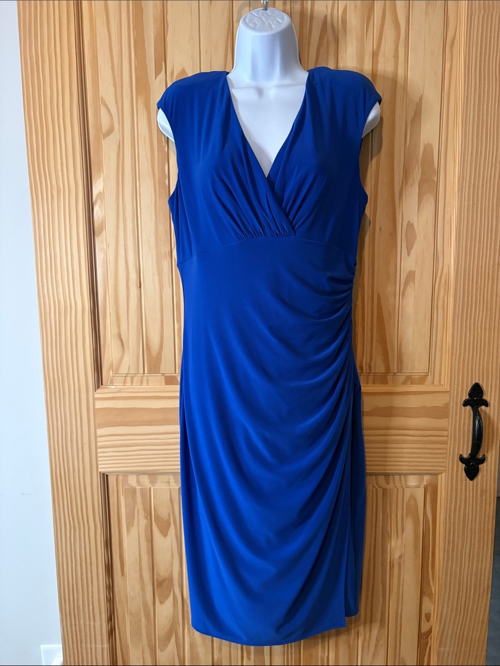 Ralph Lauren Royal Blue Faux-Wrap Midi Dress Size 14